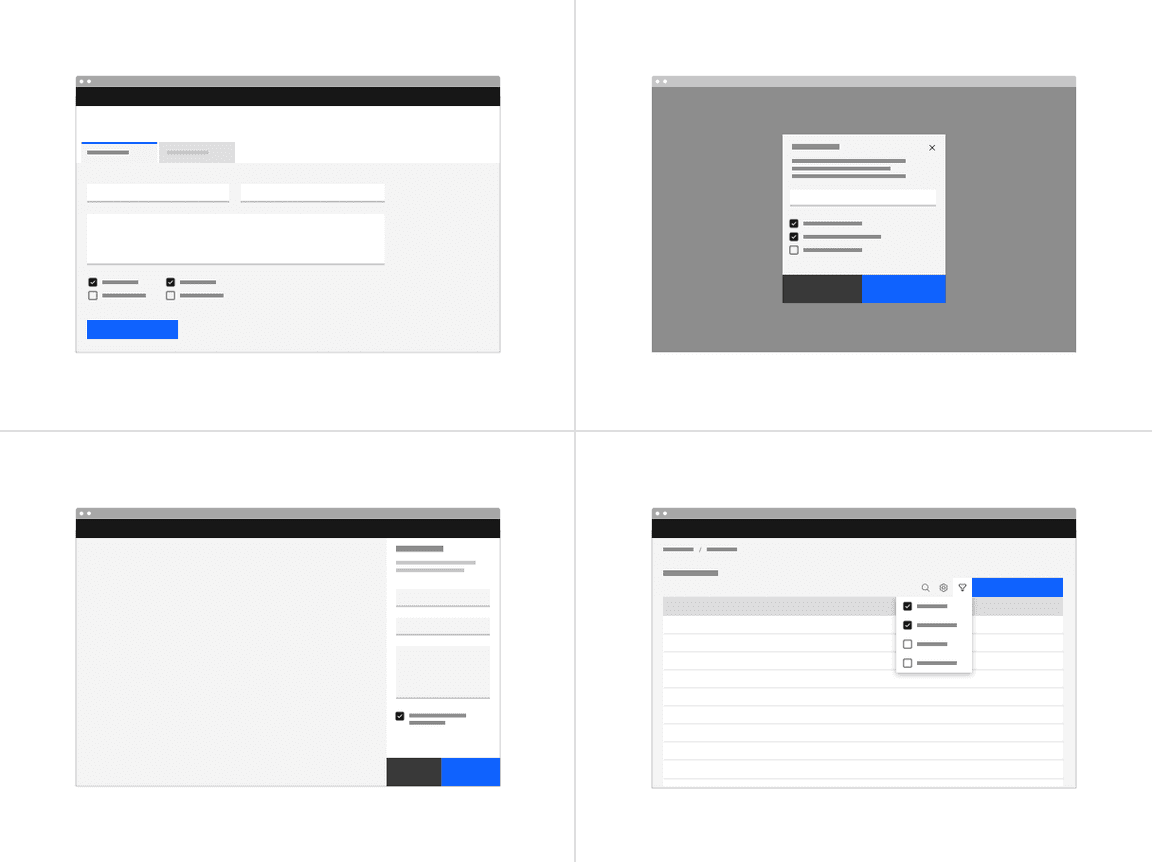 Placement of checkboxes in different UI scenarios.